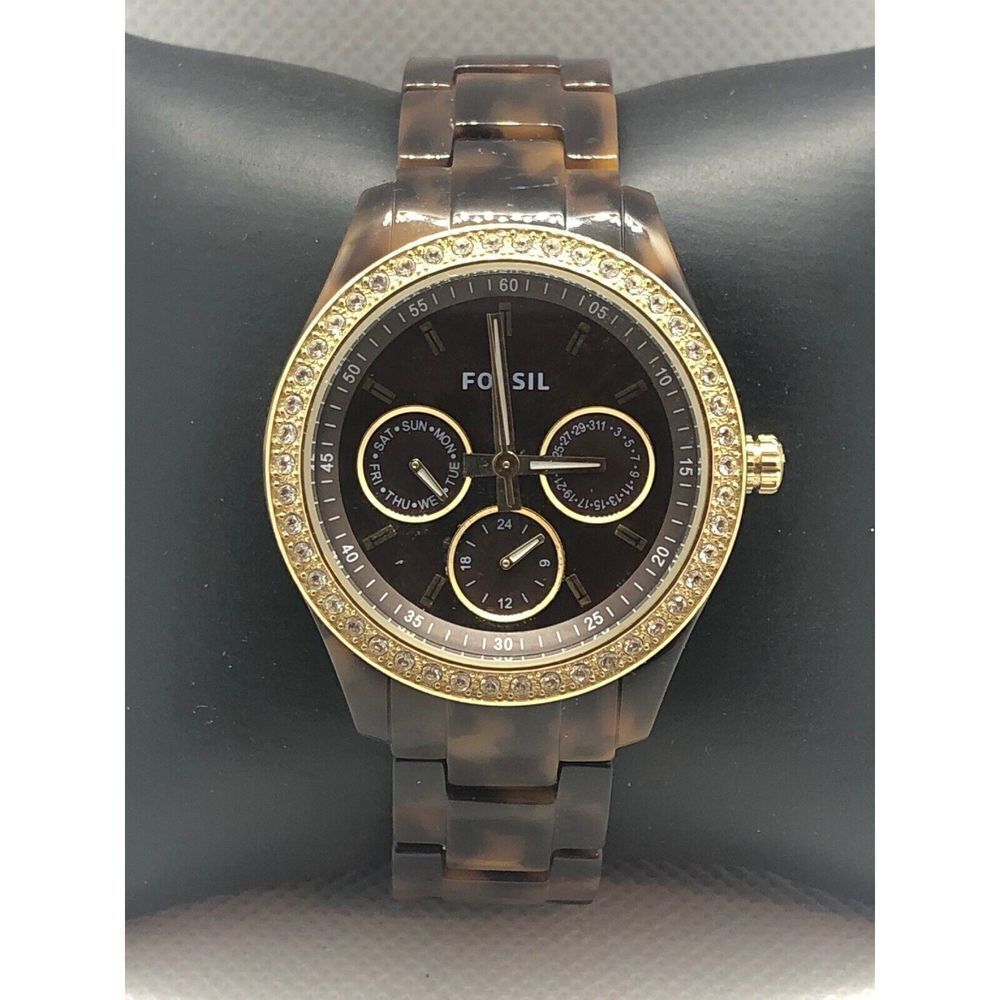 Fossil ES2795 Women's Acrylic Analog Brown Dial Quartz Genuine Wrist Watch BP504